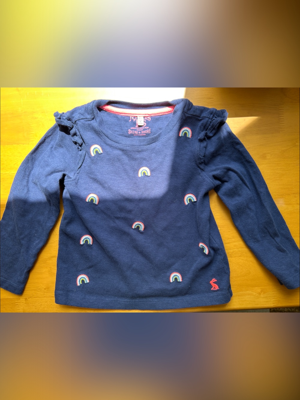 Joules Navy Blue Long Sleeve Tee with Rainbow Embroidery